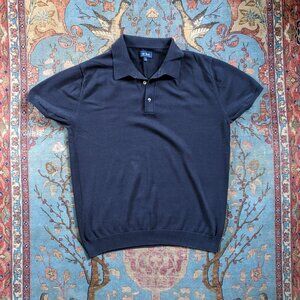 Tie Bar navy blue cotton knit sweater polo L